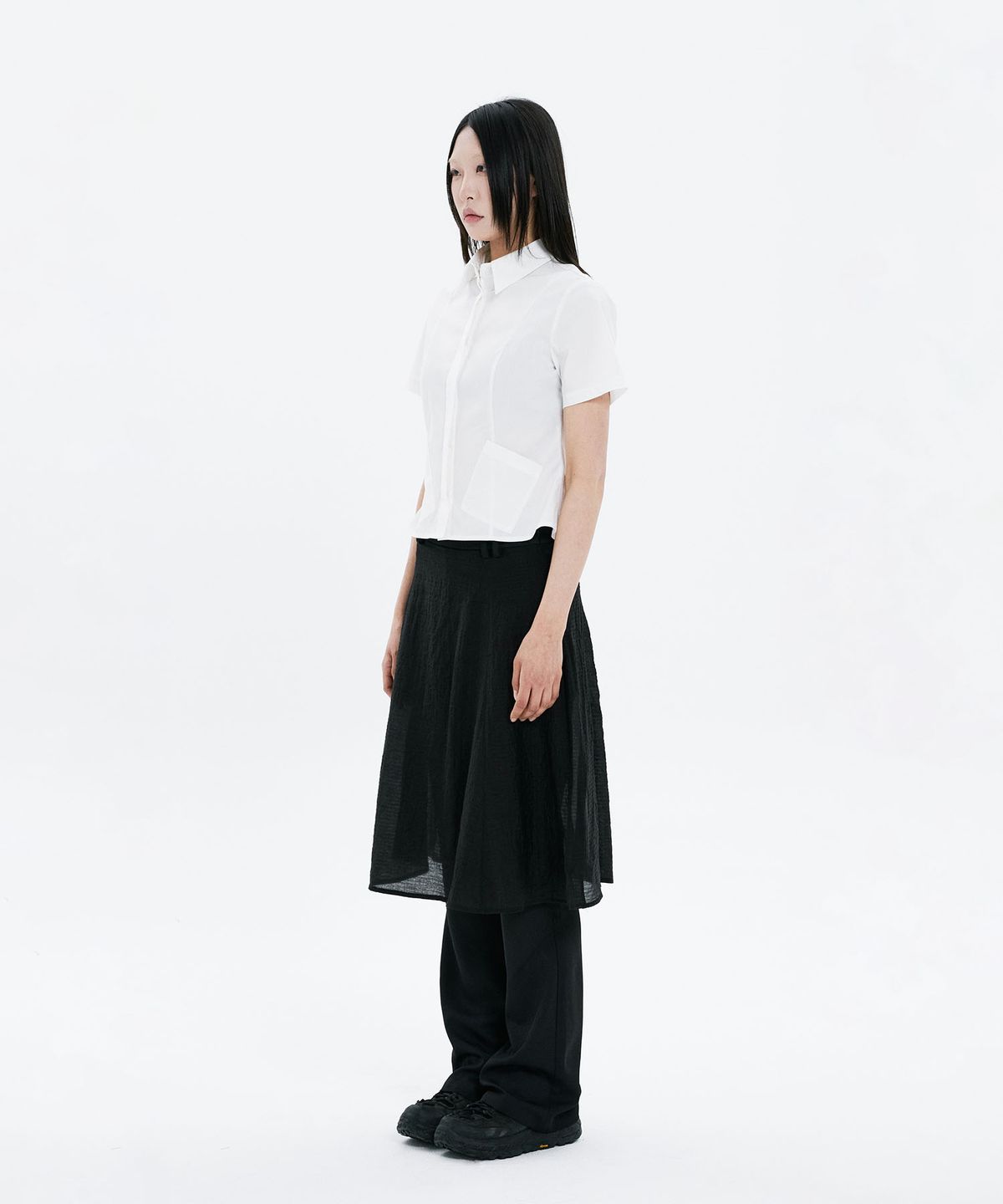 하나히(HANAHI) Under pocket half shirts WHITE