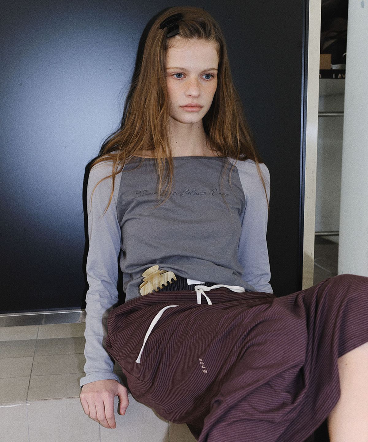 엔오르(EN OR) [CORE] SHEER BOATNECK RAGLAN TEE - CHARCOAL