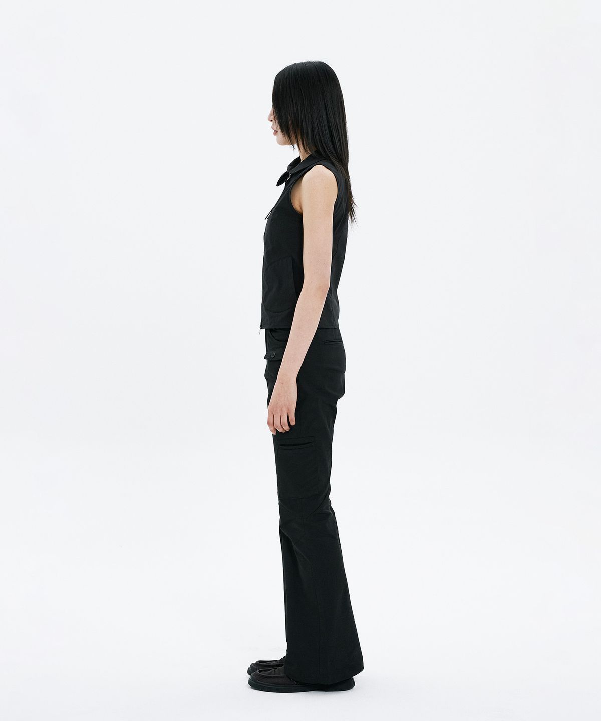 하나히(HANAHI) Zip pocket sleeveless jacket BLACK