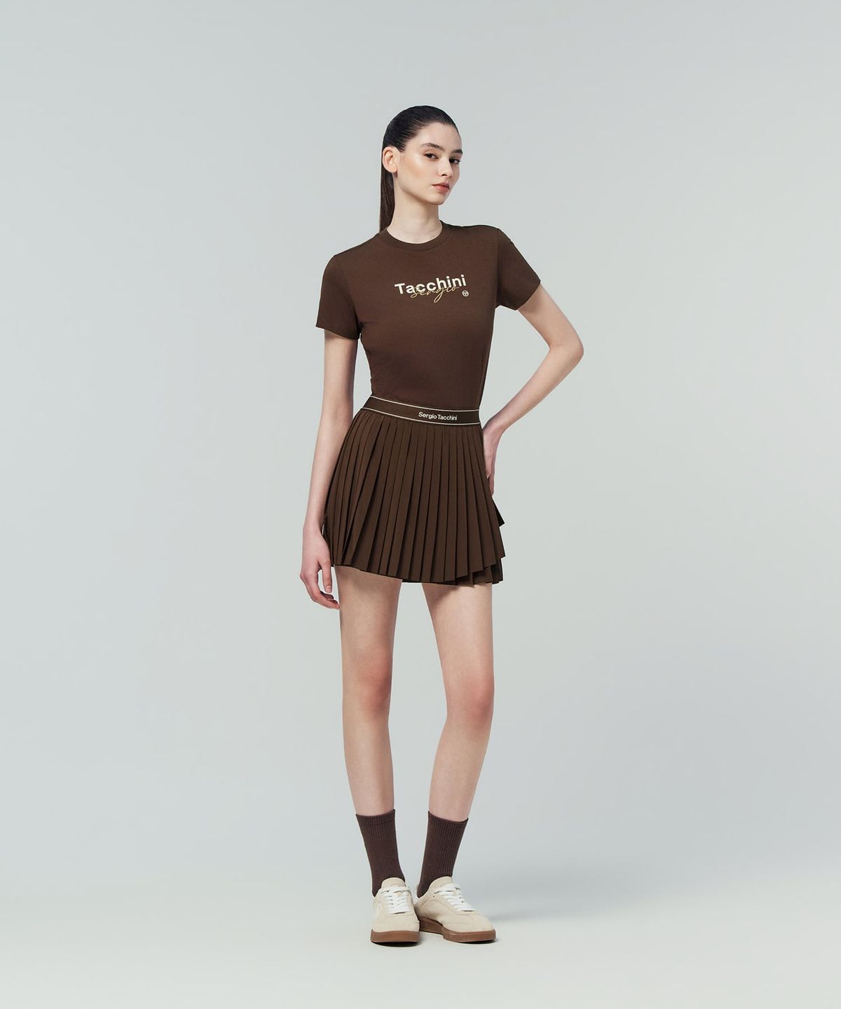 세르지오 타키니(SERGIO TACCHINI) W 플라잉 언밸런스 플리츠 스커트 (D.Brown)