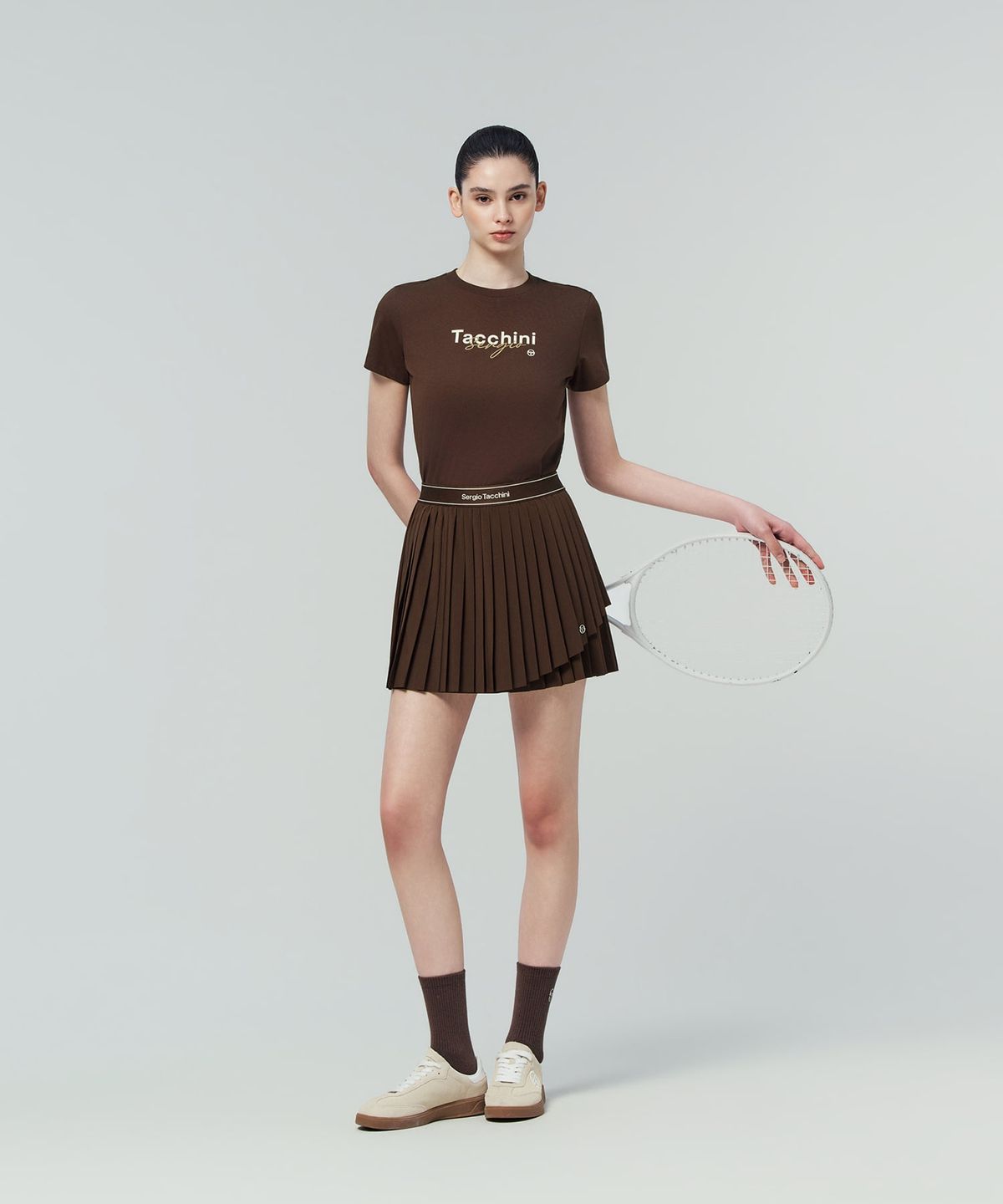 세르지오 타키니(SERGIO TACCHINI) W 플라잉 언밸런스 플리츠 스커트 (D.Brown)