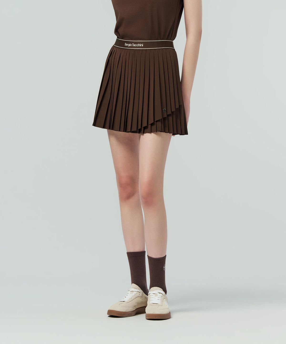 세르지오 타키니(SERGIO TACCHINI) W 플라잉 언밸런스 플리츠 스커트 (D.Brown)