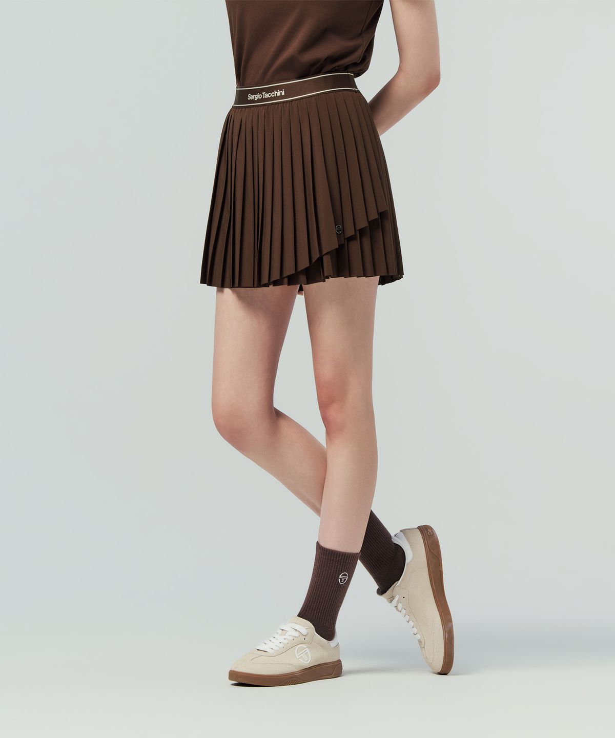 세르지오 타키니(SERGIO TACCHINI) W 플라잉 언밸런스 플리츠 스커트 (D.Brown)