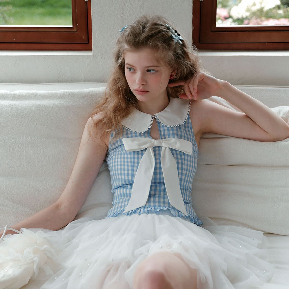 쎄무아듀(CEST MOIDEW) Cest_Check ribbon sleeveless top