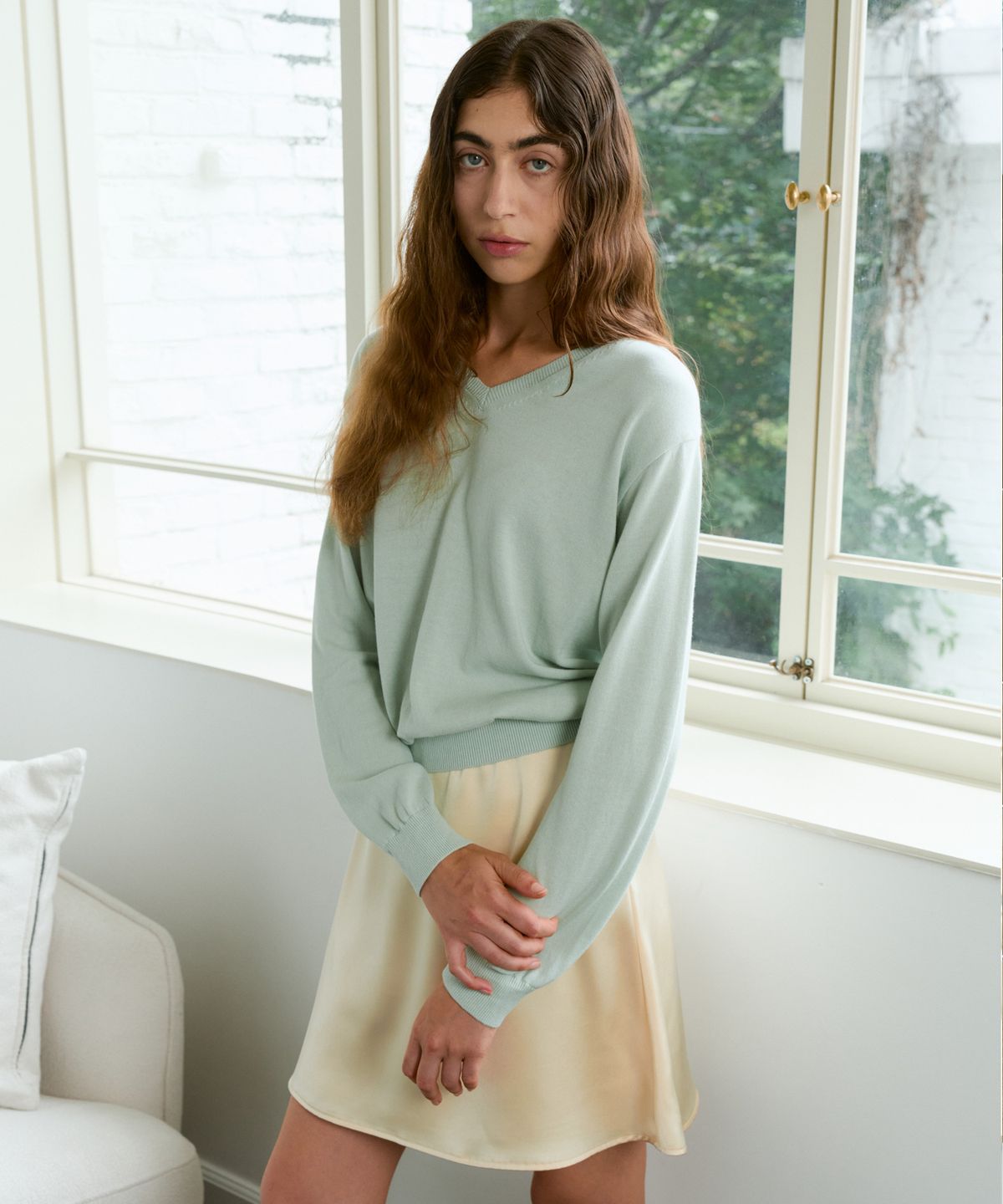 38컴온커먼(38COMEONCOMMON) Regular Cotton V-Neck Knit (Mint)