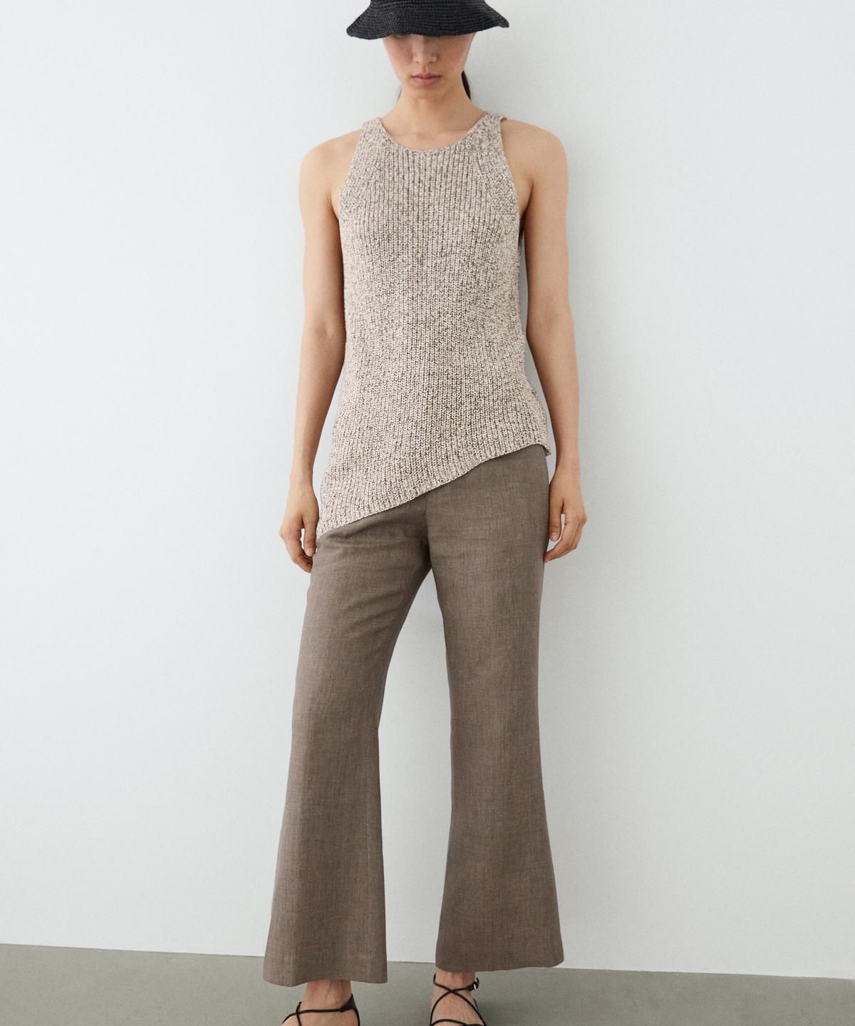 마시모두띠(MASSIMO DUTTI) 린넨 크롭 킥 플레어 팬츠