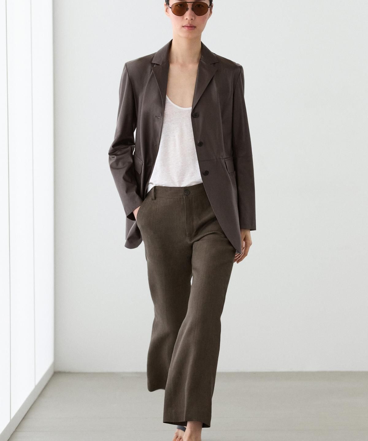 마시모두띠(MASSIMO DUTTI) 린넨 크롭 킥 플레어 팬츠