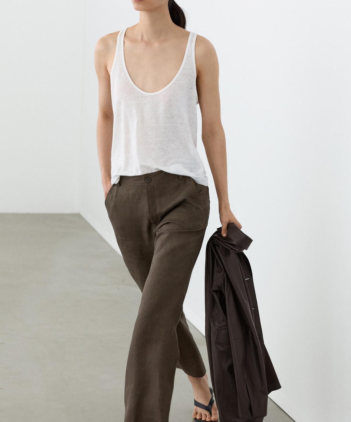 마시모두띠(MASSIMO DUTTI) 린넨 크롭 킥 플레어 팬츠