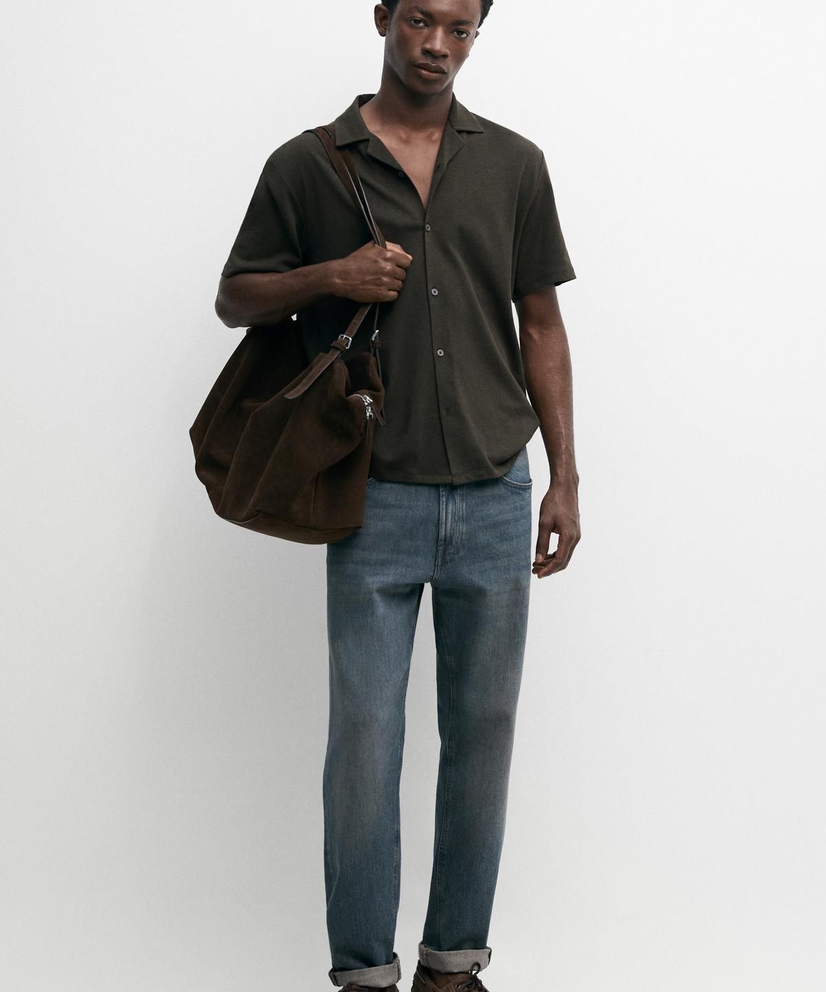 마시모두띠(MASSIMO DUTTI) 린넨 코튼 블렌드 반팔 셔츠