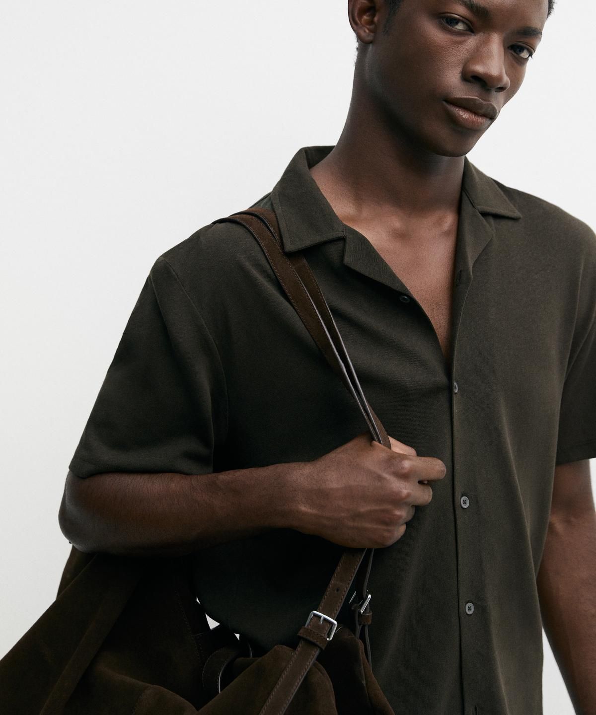 마시모두띠(MASSIMO DUTTI) 린넨 코튼 블렌드 반팔 셔츠