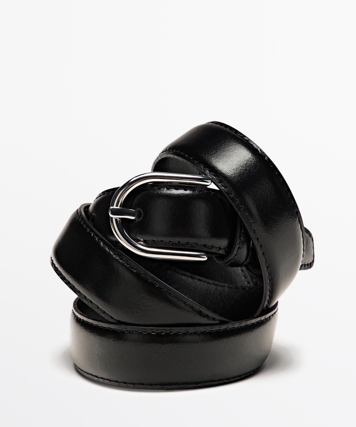 마시모두띠(MASSIMO DUTTI) 오벌 버클 스티치 나파 레더 벨트