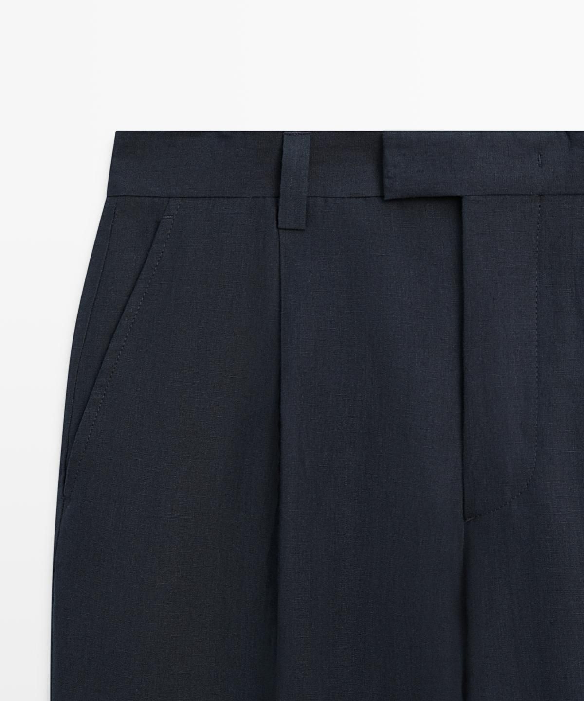 마시모두띠(MASSIMO DUTTI) 100% 린넨 핀턱 디테일 팬츠