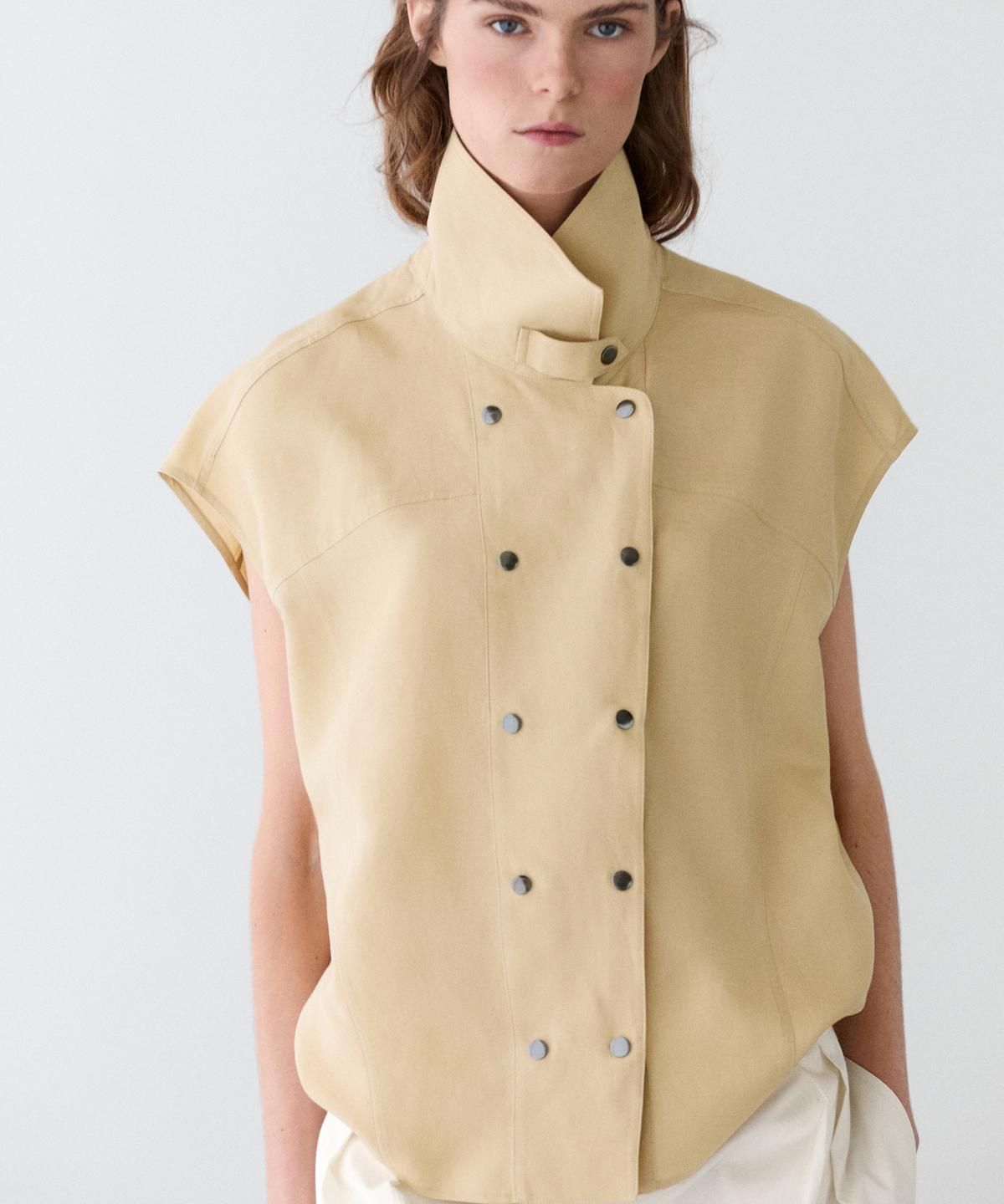 마시모두띠(MASSIMO DUTTI) 스냅 버튼 반팔 셔츠