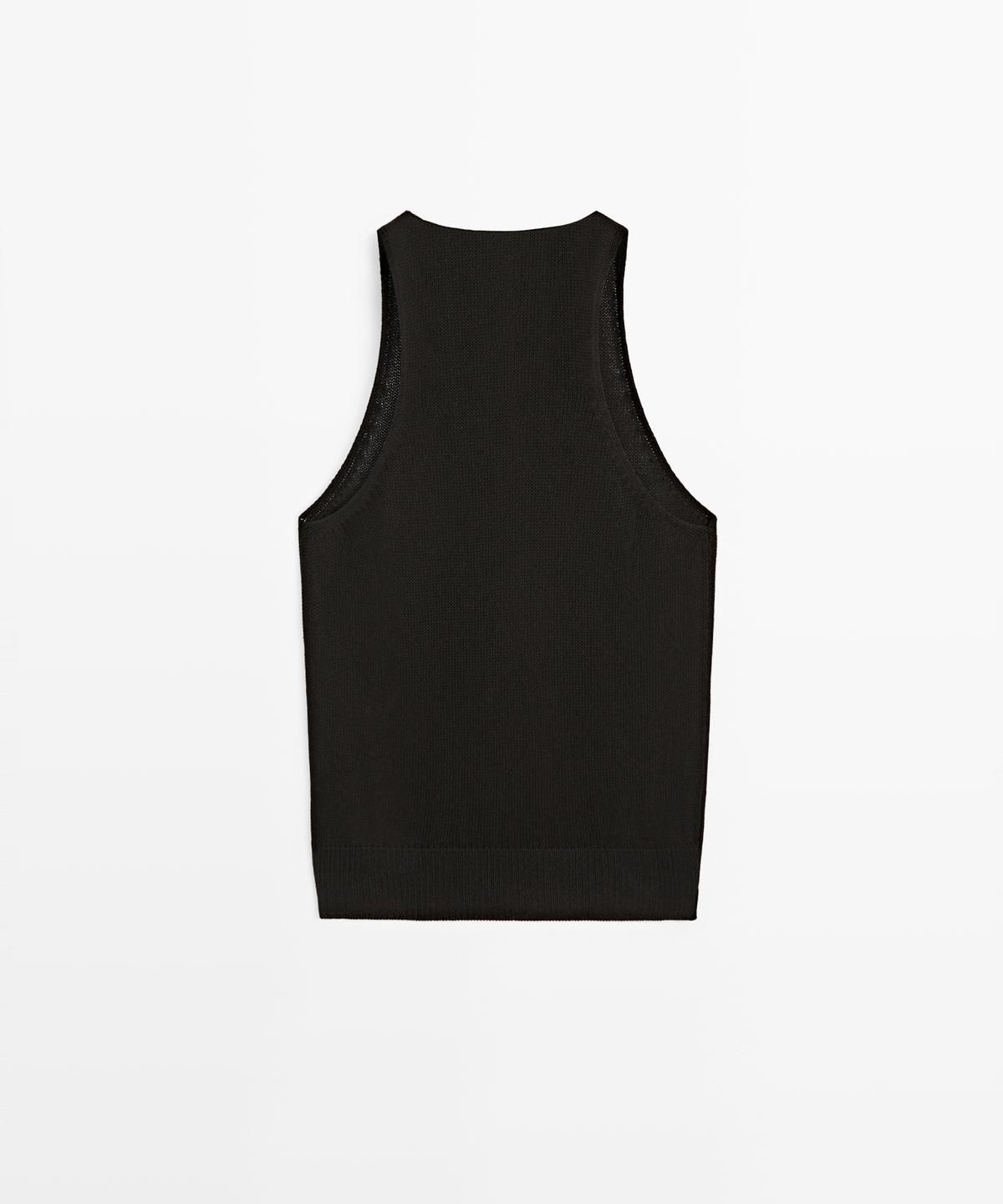 마시모두띠(MASSIMO DUTTI) 슬리브리스 홀터넥 니트 탑