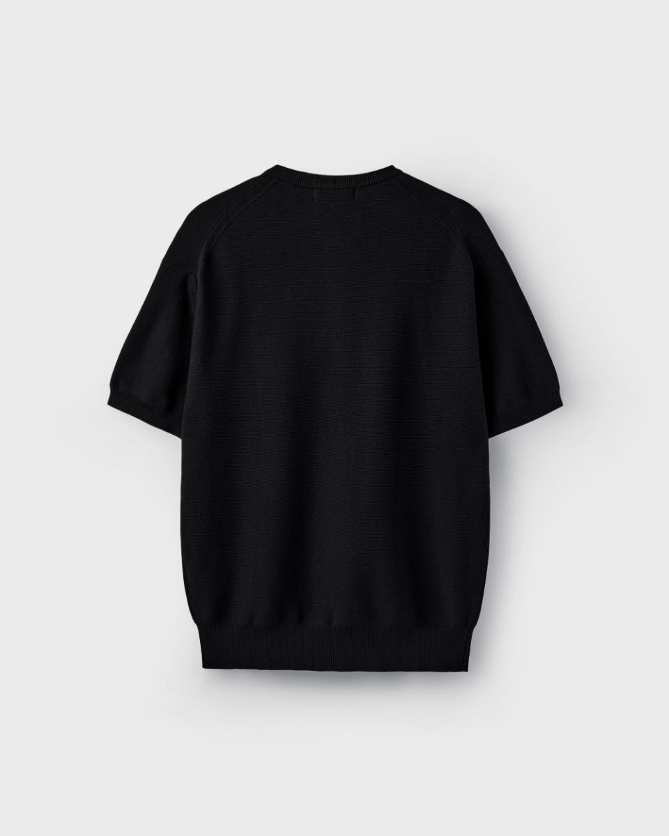 MUSINSA公式 | UNION BLUE HARD TWIST HENLEY-NECK HALF KNIT [BLACK]