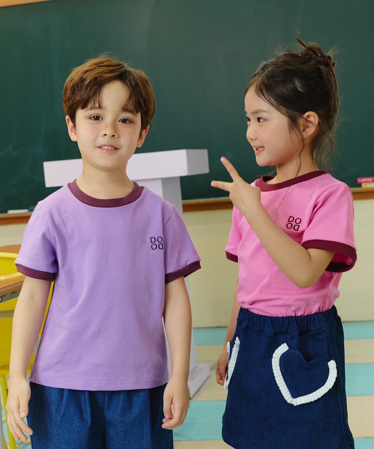 라메종드도도(LA MAISON DE DODO) BASIC DODO Ringer T Shirt_Purple/Red beans_키즈반팔티