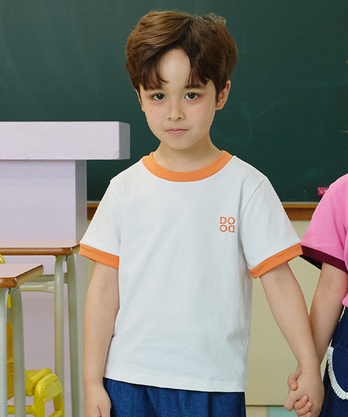 라메종드도도(LA MAISON DE DODO) BASIC DODO Ringer T Shirt_White/Orange_키즈반팔티