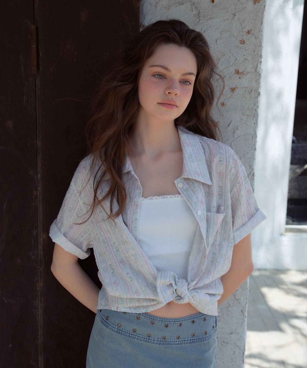 아우어노스텔지아(OURNOSTALGIA) Vintage Floral Half Shirt_Pink(OB6SH03)