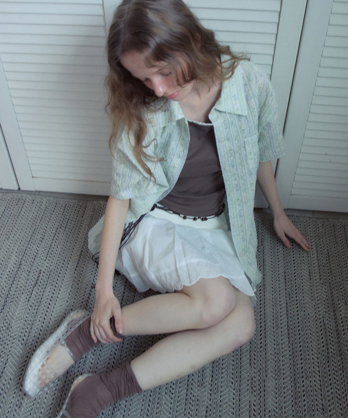 아우어노스텔지아(OURNOSTALGIA) Vintage Floral Half Shirt_Purple(OB6SH03)