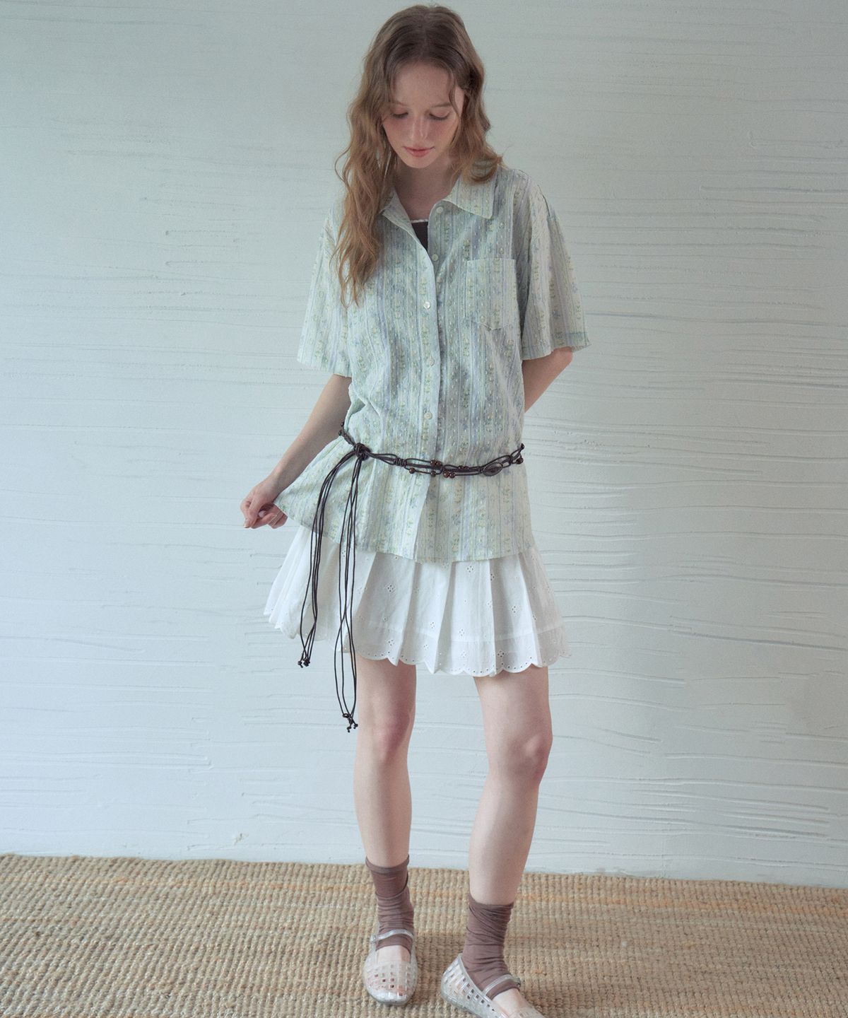 아우어노스텔지아(OURNOSTALGIA) Vintage Floral Half Shirt_Purple(OB6SH03)