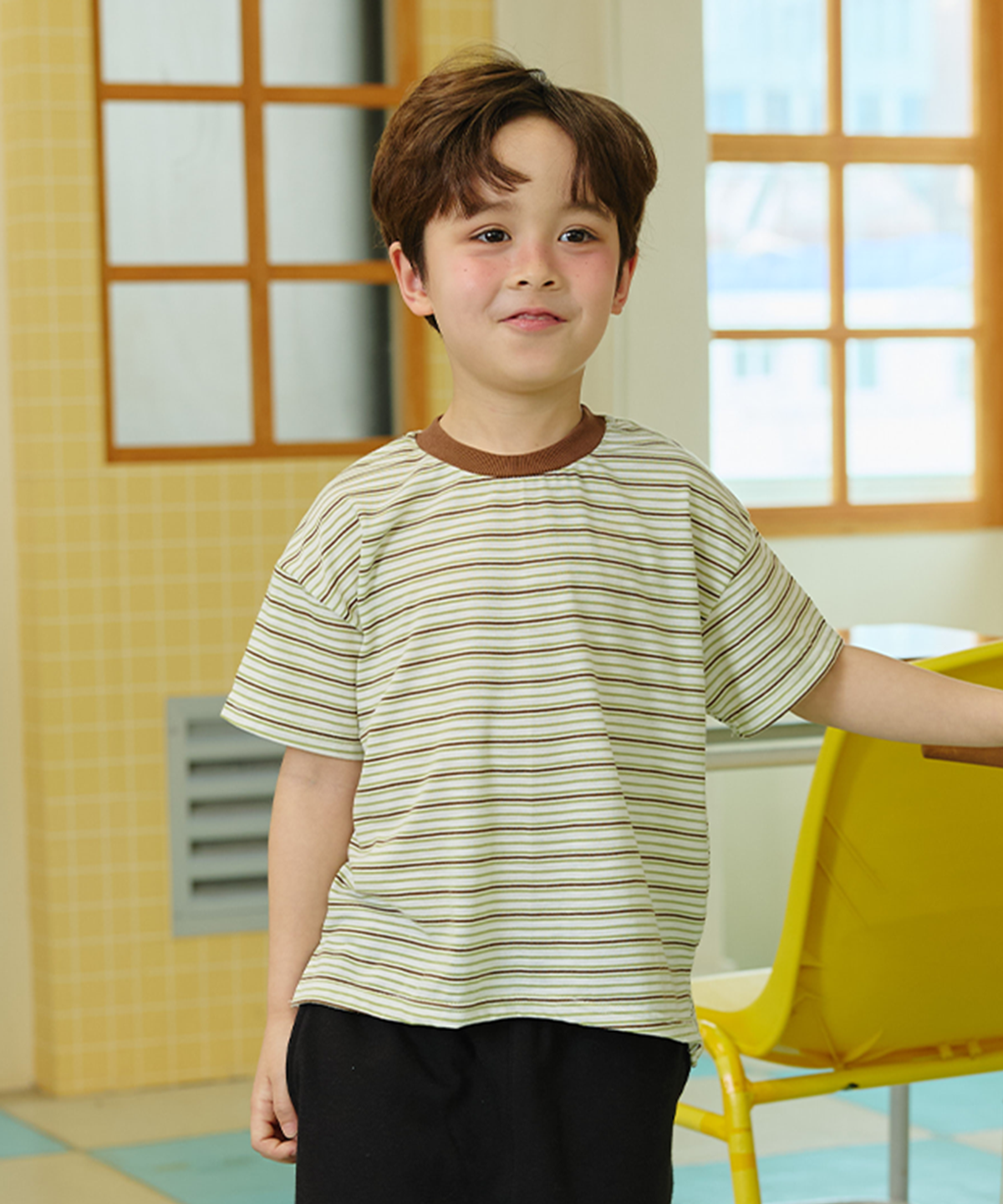 라메종드도도(LA MAISON DE DODO) BASIC DODO Stripe T Shirt_Brown/Mixed_키즈반팔티