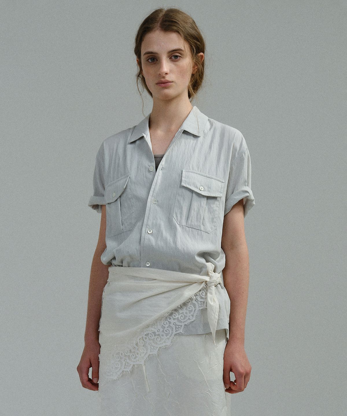 아우브아워(AUBOUR) wrinkled lapel shirts (mint grey)
