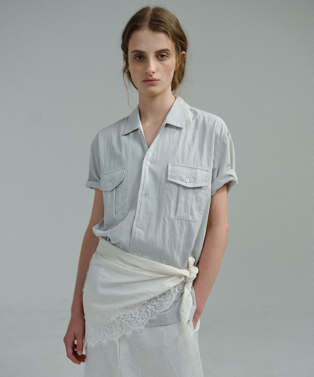 아우브아워(AUBOUR) wrinkled lapel shirts (mint grey)