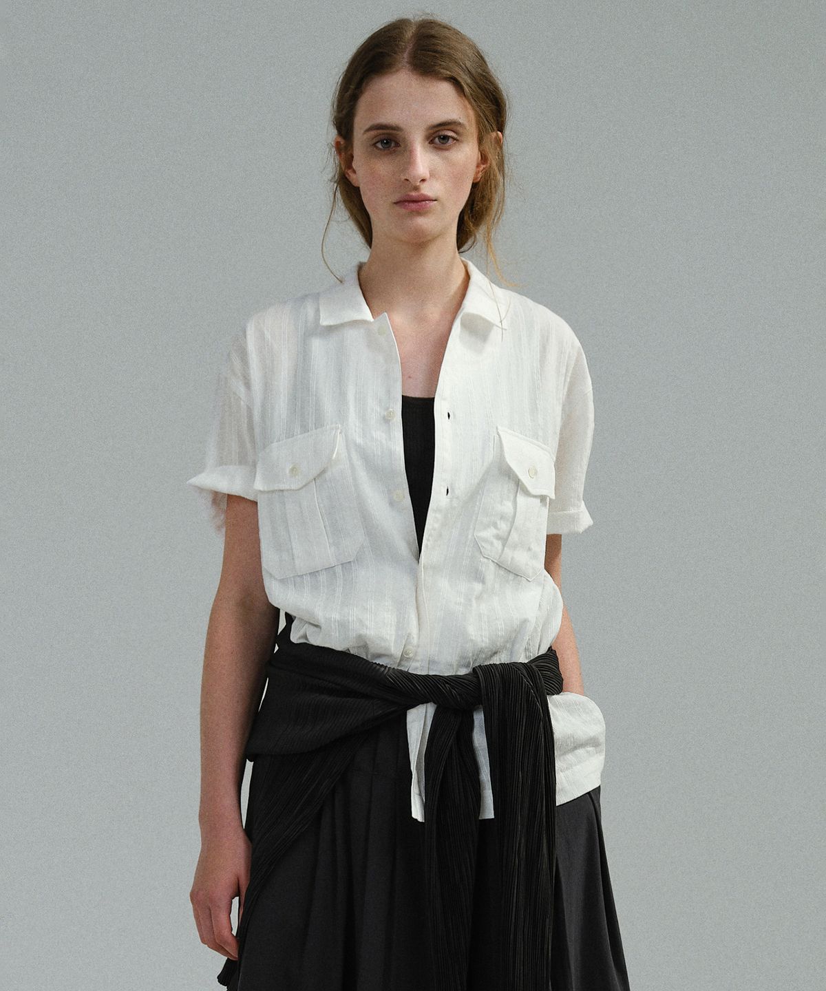 아우브아워(AUBOUR) wrinkled lapel shirts (white stripe)
