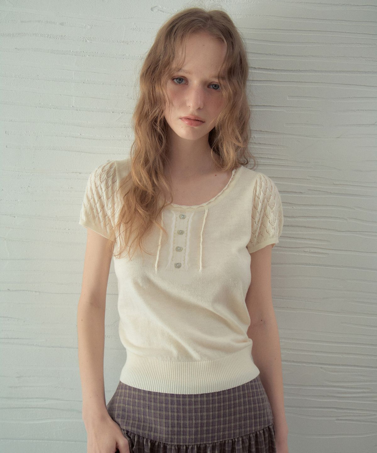 아우어노스텔지아(OURNOSTALGIA) Rielle Summer Wool Half Knit_Ivory(OC26KN25)