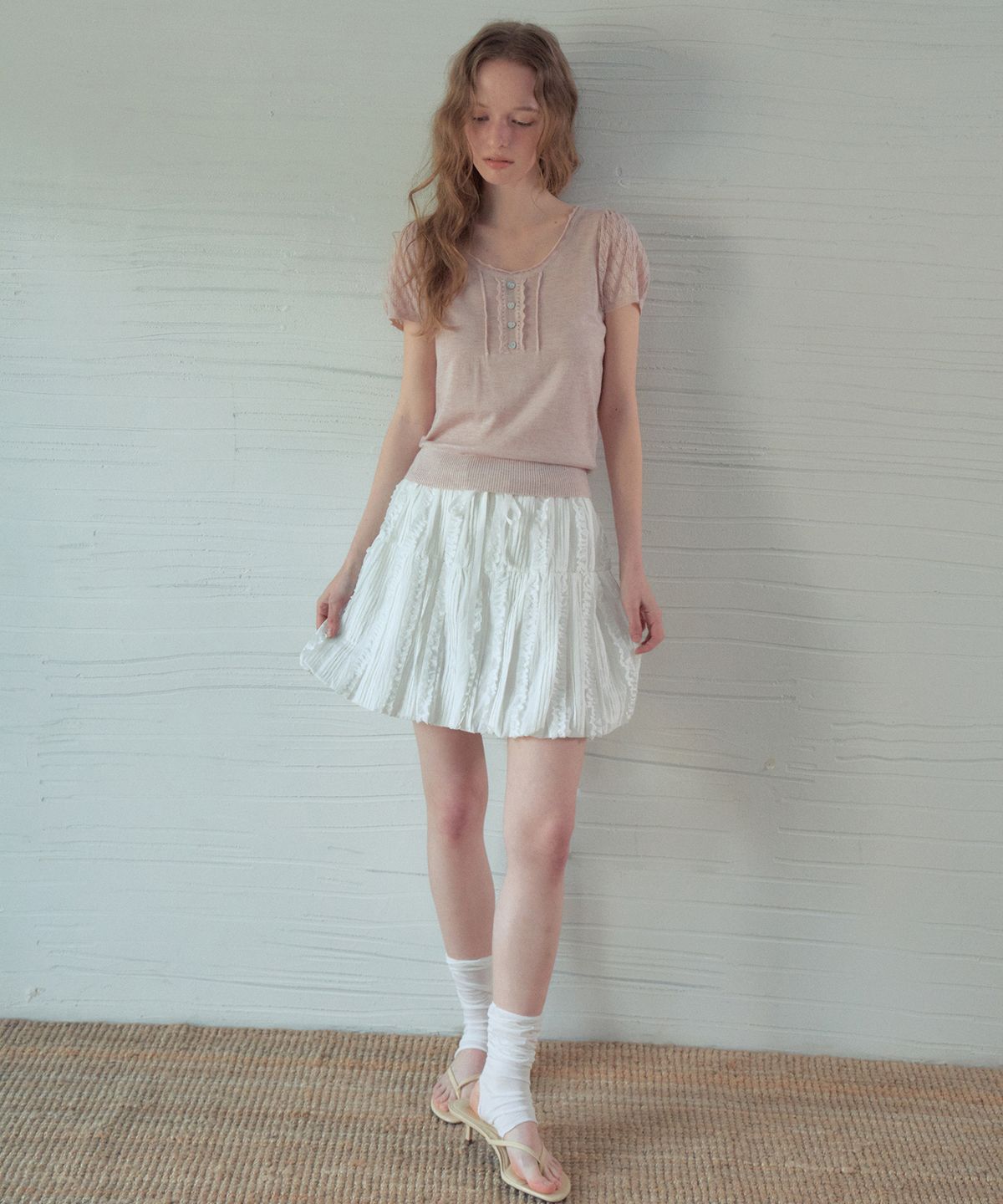 아우어노스텔지아(OURNOSTALGIA) Rielle Summer Wool Half Knit_Soft Pink(OC26KN25)
