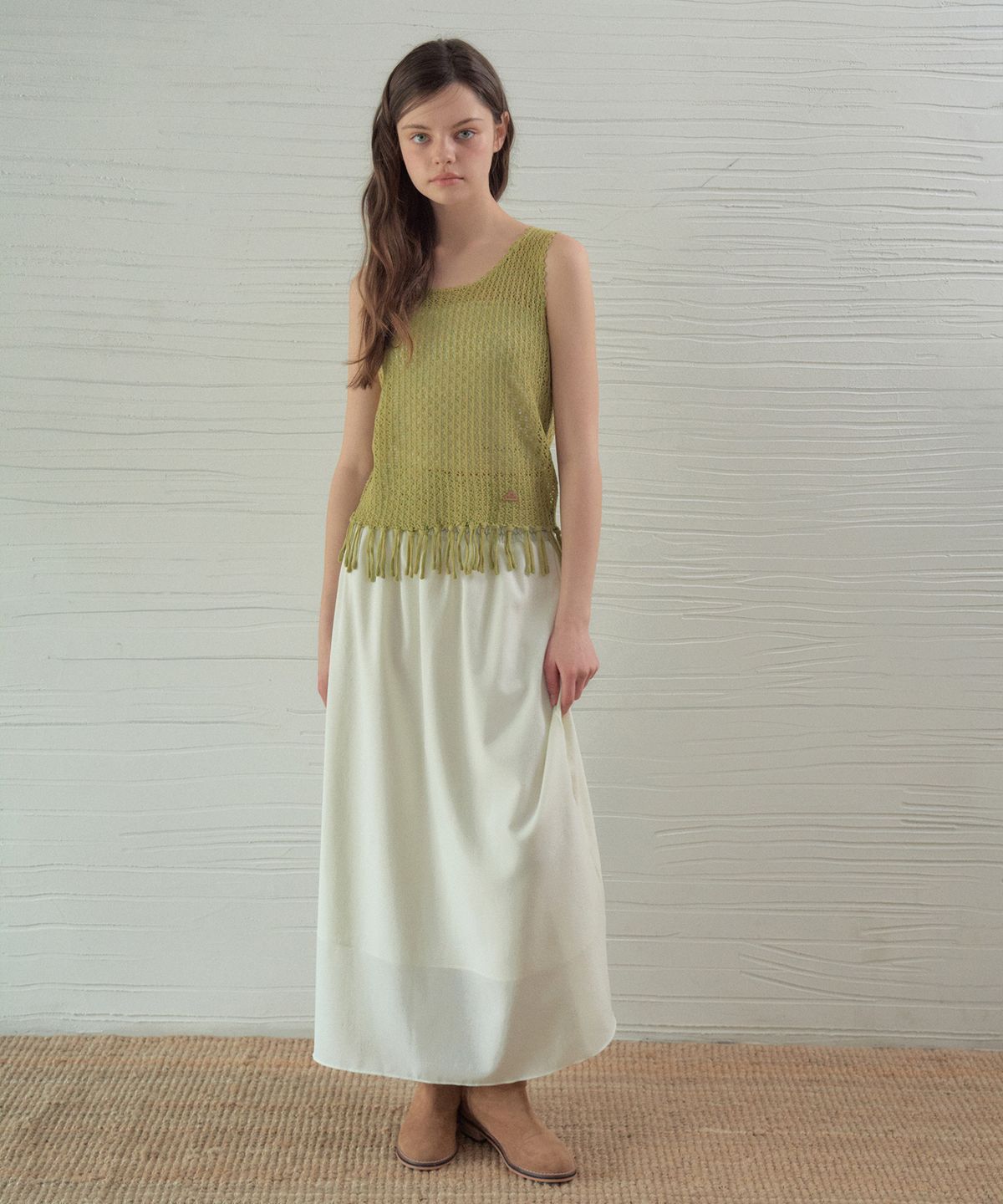 아우어노스텔지아(OURNOSTALGIA) Handmade Fringe Sleeveless Knit_Olive(OC26KN21)