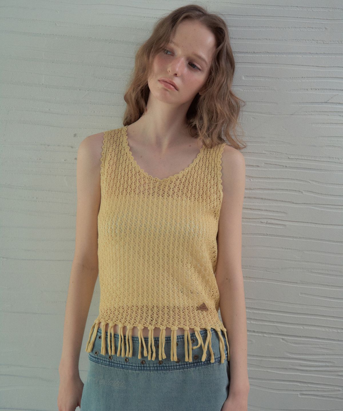 아우어노스텔지아(OURNOSTALGIA) Handmade Fringe Sleeveless Knit_Light Yellow(OC26KN21)