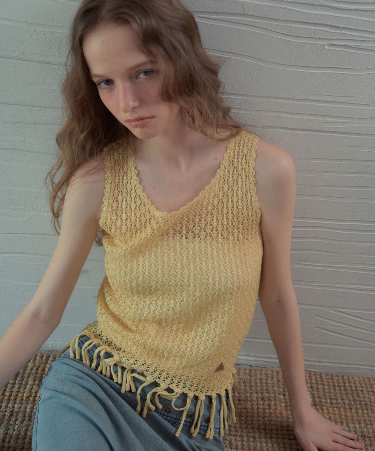 아우어노스텔지아(OURNOSTALGIA) Handmade Fringe Sleeveless Knit_Light Yellow(OC26KN21)