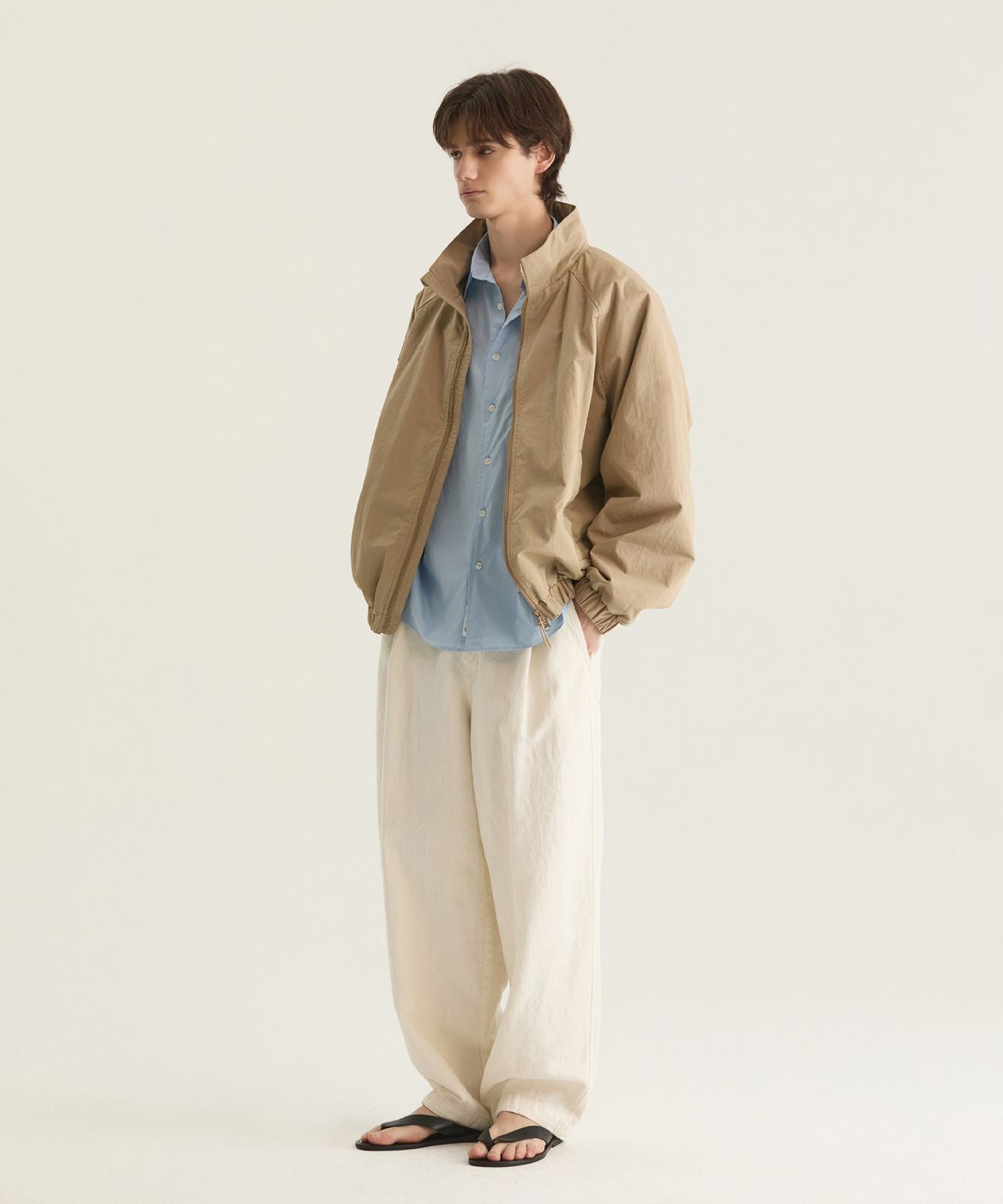 오트밀카페(OATMEAL CAFE) [UNISEX] CN 워싱 바람막이 점퍼 - 베이지