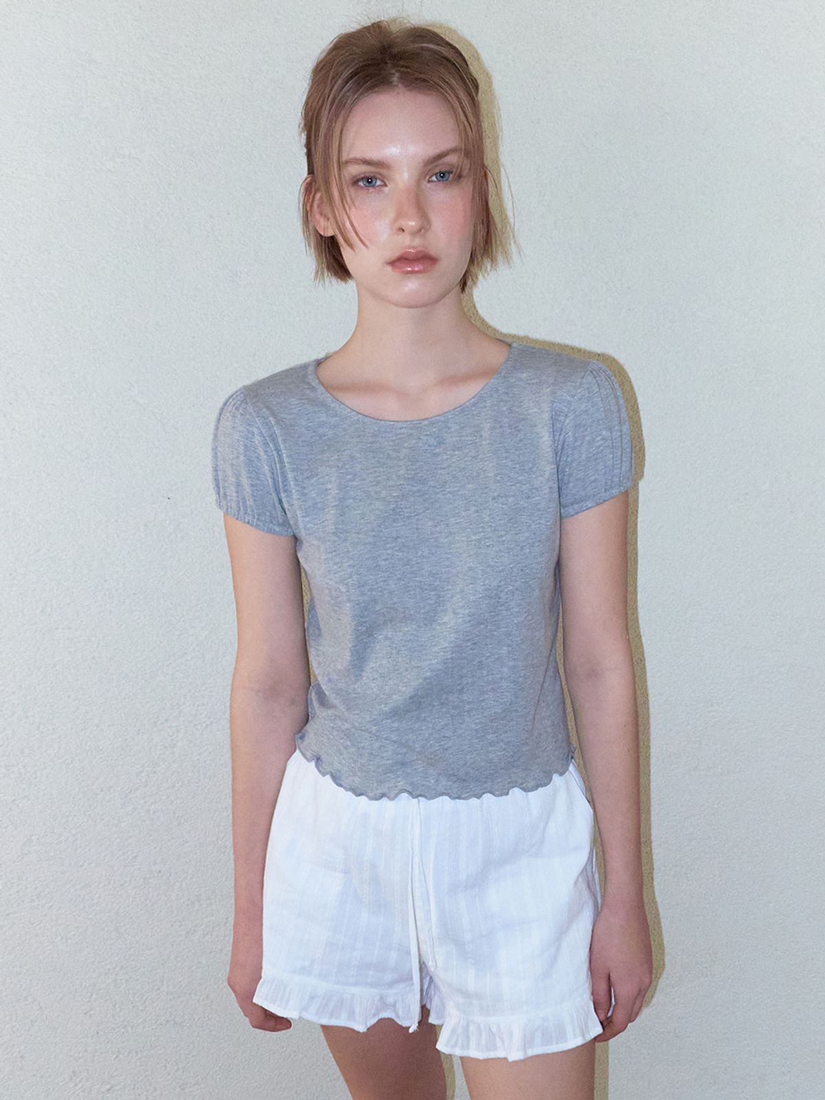 에트몽(ETMON) Eyelet Wave T-Shirt, Melange Grey