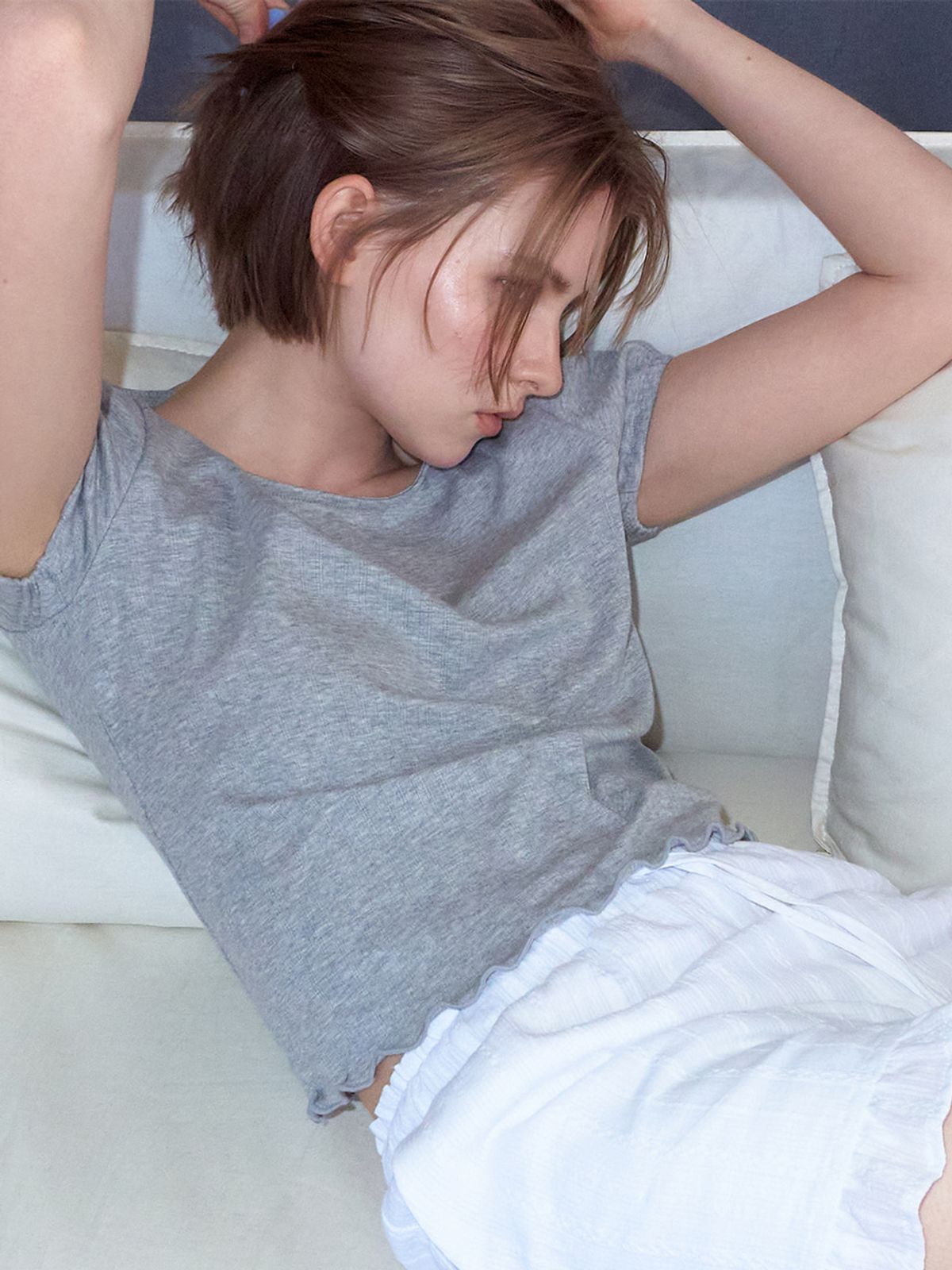 에트몽(ETMON) Eyelet Wave T-Shirt, Melange Grey