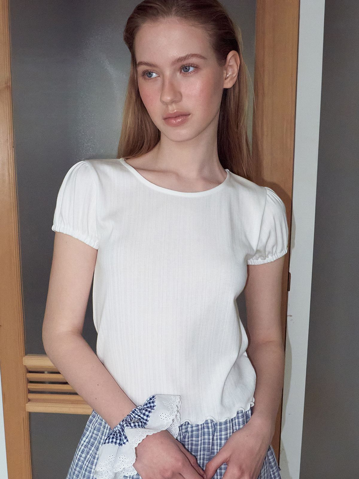 에트몽(ETMON) Eyelet Wave T-Shirt, White