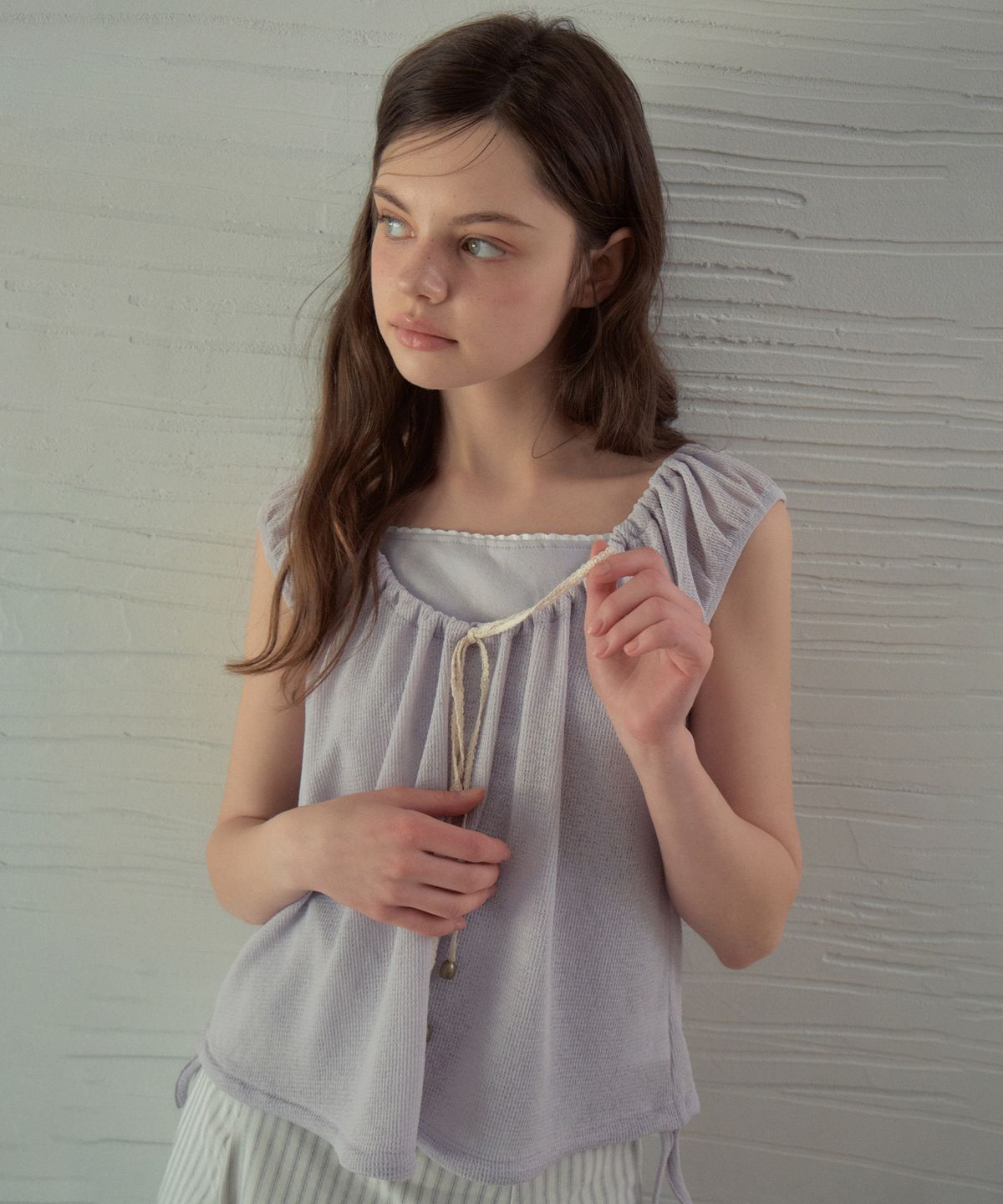아우어노스텔지아(OURNOSTALGIA) Net Layered T-Shirt_Milk Purple(OB6TP06)