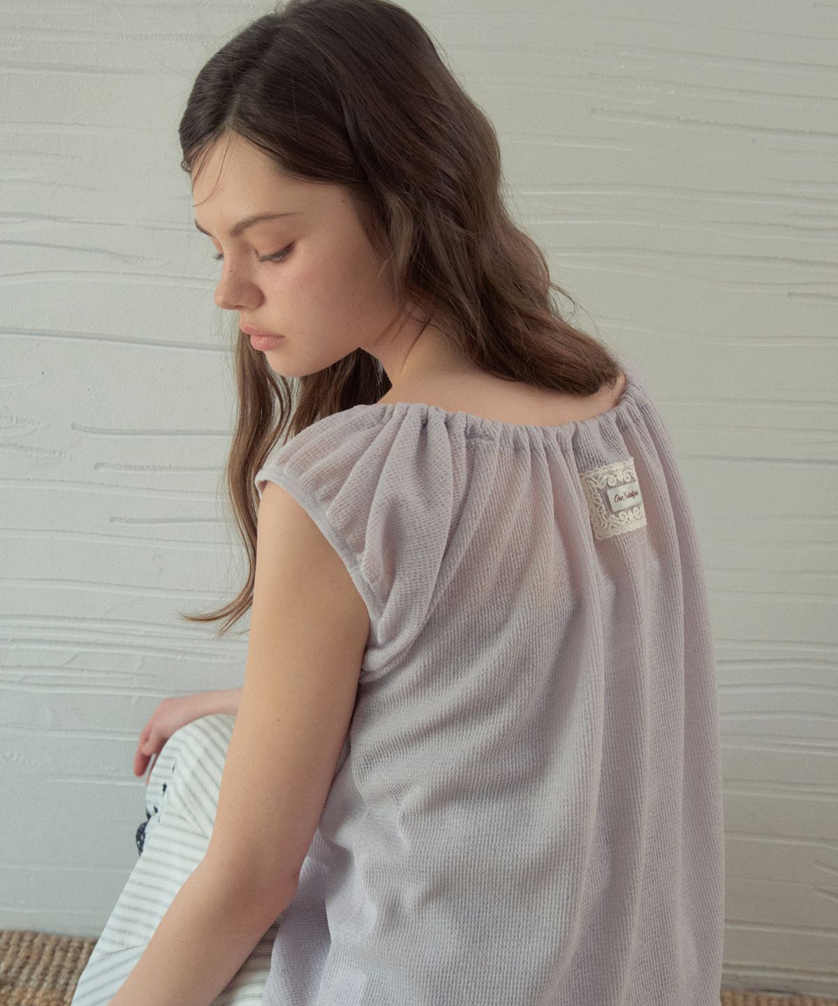 아우어노스텔지아(OURNOSTALGIA) Net Layered T-Shirt_Milk Purple(OB6TP06)
