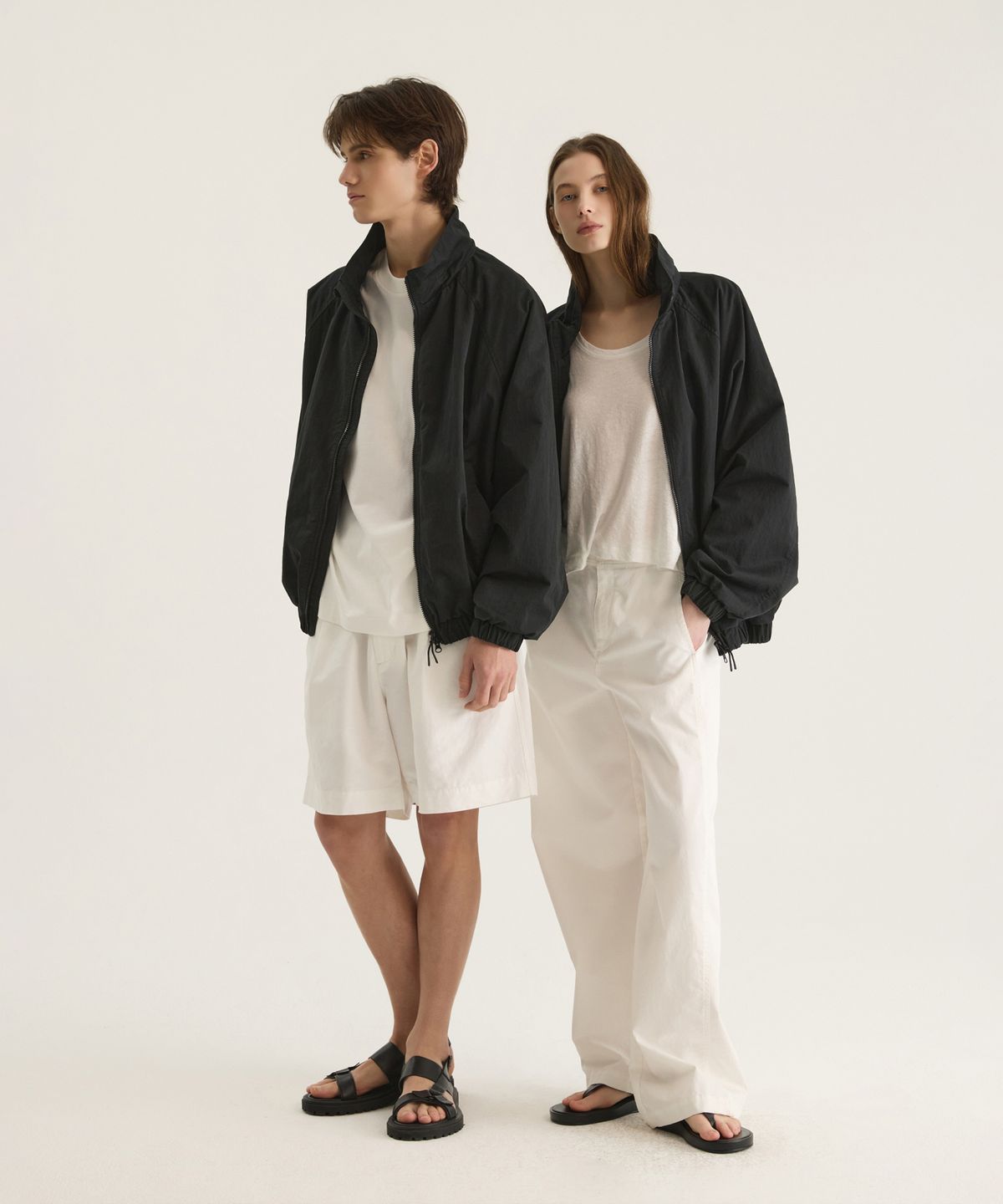 오트밀카페(OATMEAL CAFE) [UNISEX] CN 워싱 바람막이 점퍼 - 블랙