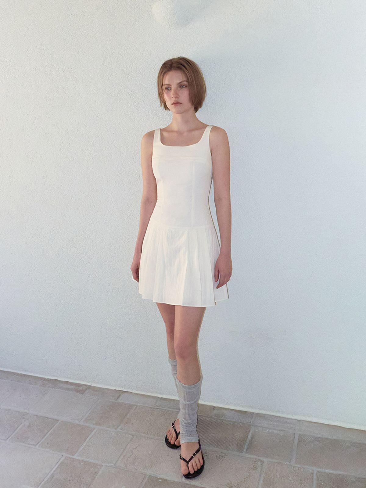 에트몽(ETMON) Pintuck Stitch Sleeveless Dress, Cream