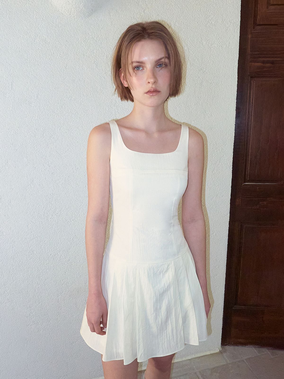 에트몽(ETMON) Pintuck Stitch Sleeveless Dress, Cream