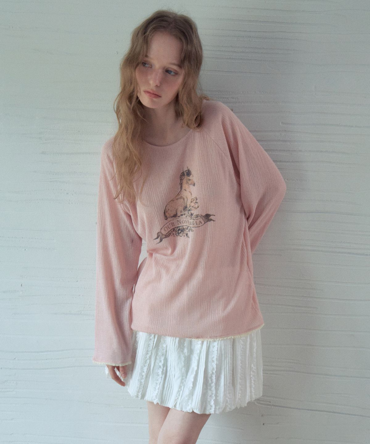 아우어노스텔지아(OURNOSTALGIA) Linen Pony Fringe T-Shirt_Pink(OB6TP07)