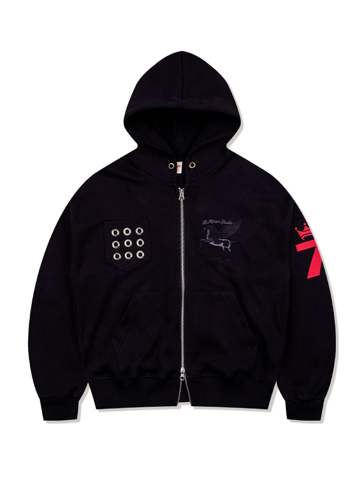라 메종 스튜디오(LA MAISON STUDIO) EYELET SEVEN HOODIE ZIP-UP BLACK/BLACKGRAY(FCG1ZP696M)