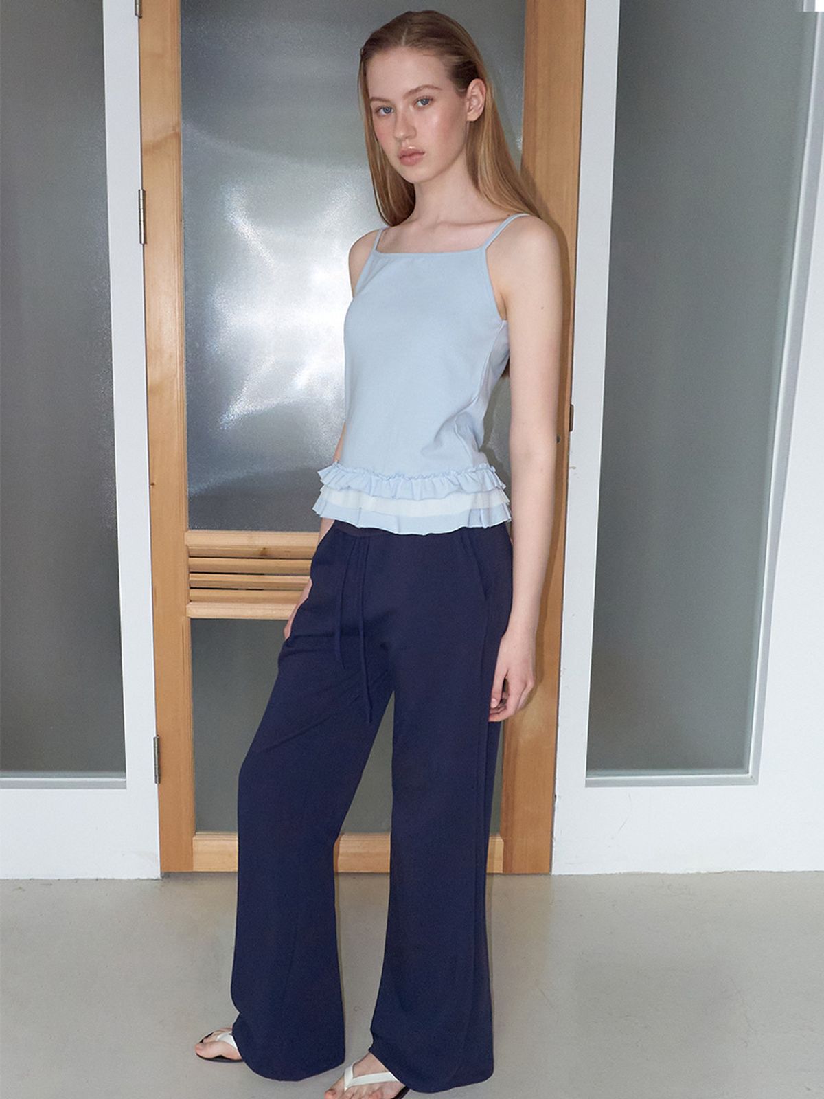 에트몽(ETMON) Mixed Frill Sleeveless Top, Sky Blue