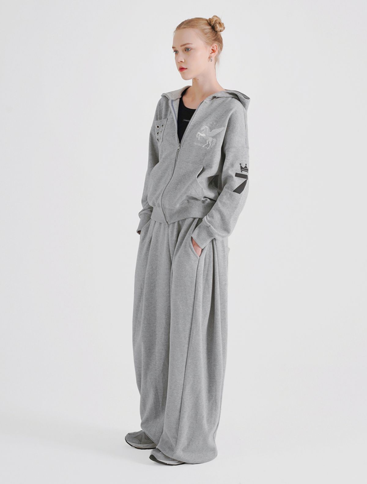 라 메종 스튜디오(LA MAISON STUDIO) EYELET SEVEN HOODIE ZIP-UP MELANGRAY/GRAYCREAM(FCG1ZP696M)