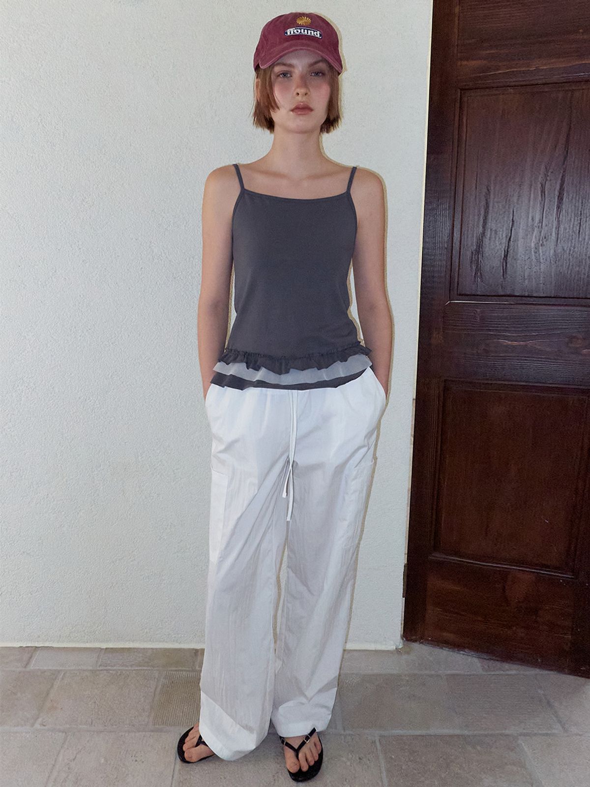 에트몽(ETMON) Mixed Frill Sleeveless Top, Charcoal