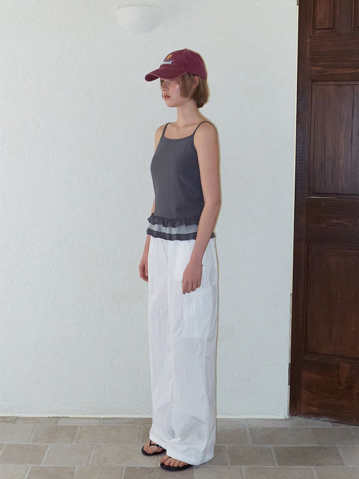 에트몽(ETMON) Mixed Frill Sleeveless Top, Charcoal