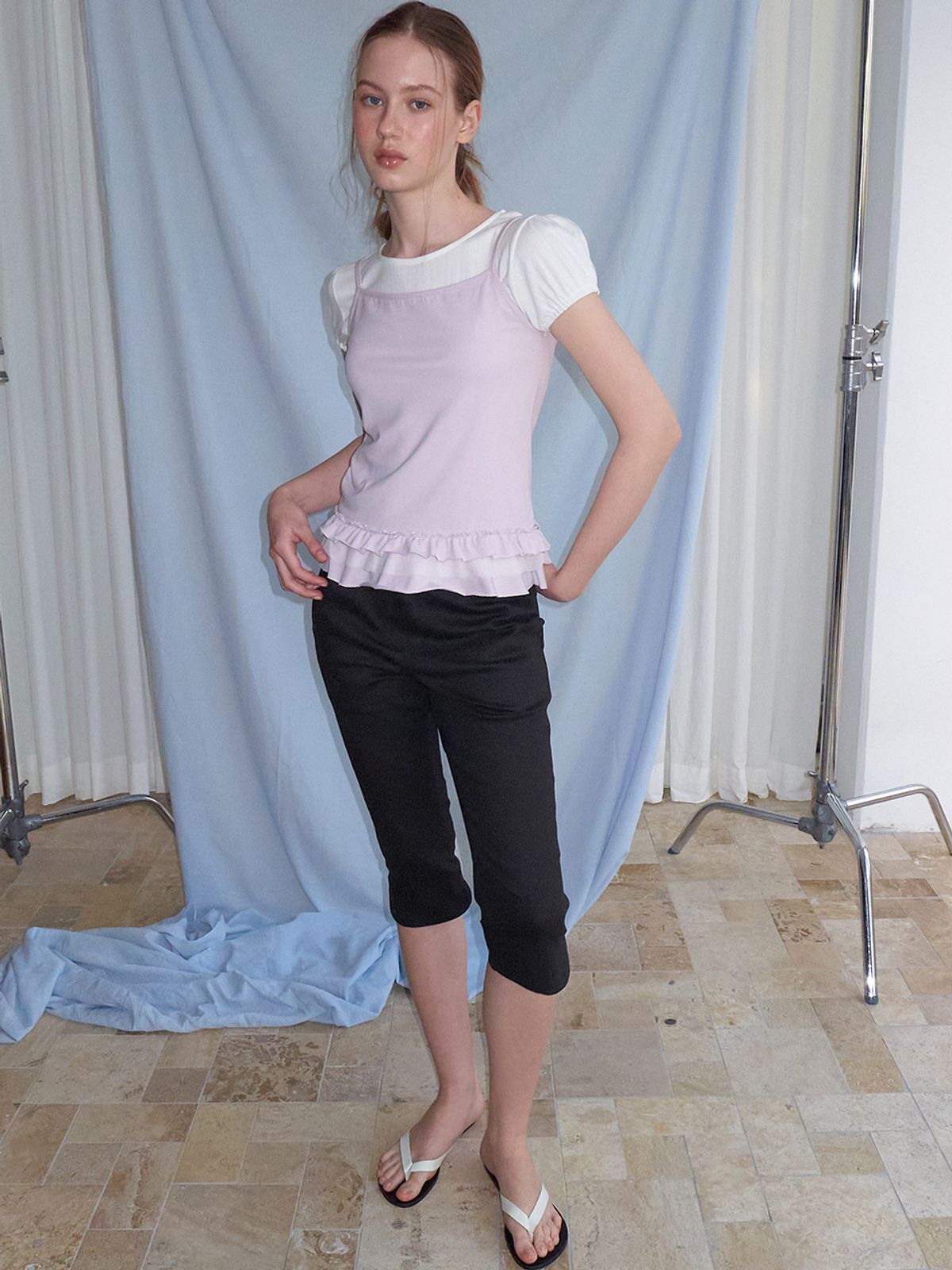 에트몽(ETMON) Mixed Frill Sleeveless Top, Lavender