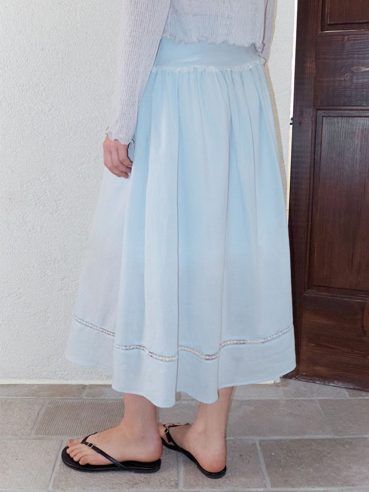 에트몽(ETMON) Lace Strap Skirt, Light Blue